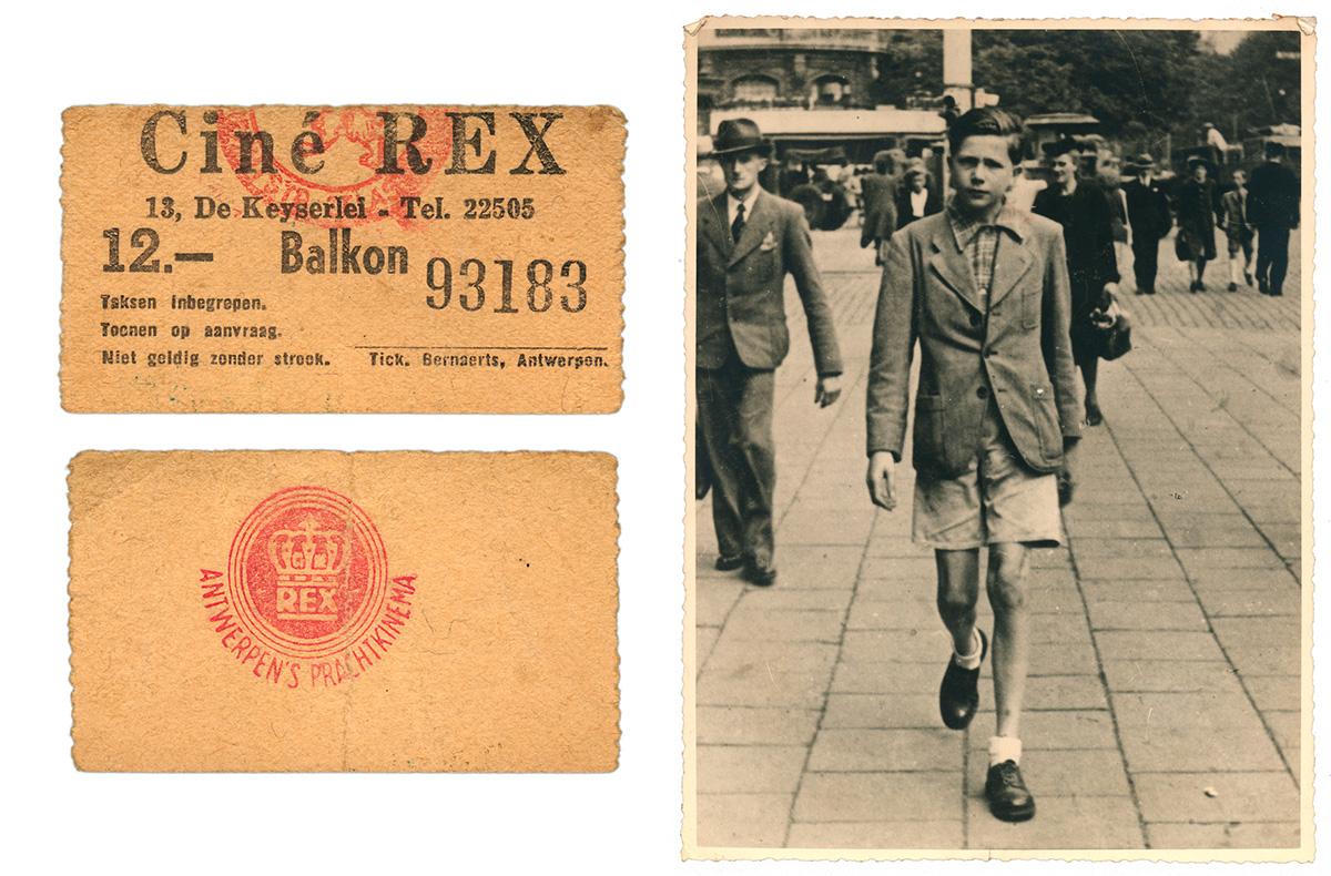 Voor- en achterkant van cinematicket en archieffoto van Lucky Straatman