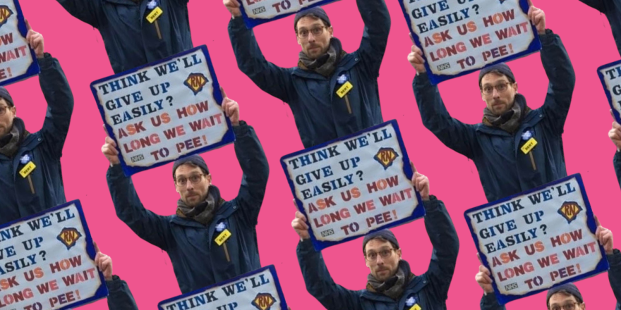 Herhaalde afbeelding van zorgverlener met protestbord