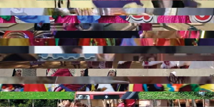 Collage van strepen van alle dansstijlen uit de installatie die beginnen met de letter g