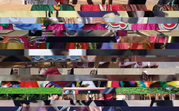 Collage van strepen van alle dansstijlen uit de installatie die beginnen met de letter g