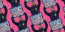 Herhaalde afbeelding van zorgverlener met protestbord