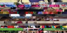 Collage van strepen van alle dansstijlen uit de installatie die beginnen met de letter g